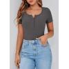 imagePRETTYGARDEN Womens 2025 Fall Summer Short Sleeve Tops Ribbed Henley Button Slim Fit Basic Casual T Shirts Blouse ClothingCharcoal