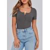 imagePRETTYGARDEN Womens 2025 Fall Summer Short Sleeve Tops Ribbed Henley Button Slim Fit Basic Casual T Shirts Blouse ClothingCharcoal