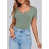 imagePRETTYGARDEN Womens 2025 Fall Summer Short Sleeve Tops Ribbed Henley Button Slim Fit Basic Casual T Shirts Blouse ClothingLight Green