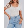 imagePRETTYGARDEN Womens 2025 Fall Summer Short Sleeve Tops Ribbed Henley Button Slim Fit Basic Casual T Shirts Blouse ClothingLight Grey