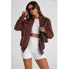 imagePRETTYGARDEN Womens 2025 Spring Fall Fashion Full Zip Up Sweatshirt Long Sleeve Loose Fit Trendy Casual Jacket with PocketsBrown