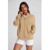 imagePRETTYGARDEN Womens 2025 Spring Fall Fashion Full Zip Up Sweatshirt Long Sleeve Loose Fit Trendy Casual Jacket with PocketsKhaki