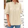 imagePRETTYGARDEN Womens 2025 Summer Short Lantern Sleeve Tops Loose Fit Button Down Shirt Pleated V Neck Blouses Trendy ClothesApricot