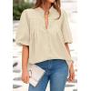 imagePRETTYGARDEN Womens 2025 Summer Short Lantern Sleeve Tops Loose Fit Button Down Shirt Pleated V Neck Blouses Trendy ClothesApricot