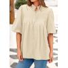 imagePRETTYGARDEN Womens 2025 Summer Short Lantern Sleeve Tops Loose Fit Button Down Shirt Pleated V Neck Blouses Trendy ClothesApricot