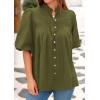 imagePRETTYGARDEN Womens 2025 Summer Short Lantern Sleeve Tops Loose Fit Button Down Shirt Pleated V Neck Blouses Trendy ClothesArmy Green