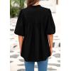 imagePRETTYGARDEN Womens 2025 Summer Short Lantern Sleeve Tops Loose Fit Button Down Shirt Pleated V Neck Blouses Trendy ClothesBlack