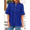 imagePRETTYGARDEN Womens 2025 Summer Short Lantern Sleeve Tops Loose Fit Button Down Shirt Pleated V Neck Blouses Trendy ClothesBlue