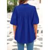 imagePRETTYGARDEN Womens 2025 Summer Short Lantern Sleeve Tops Loose Fit Button Down Shirt Pleated V Neck Blouses Trendy ClothesBlue