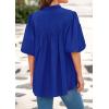 imagePRETTYGARDEN Womens 2025 Summer Short Lantern Sleeve Tops Loose Fit Button Down Shirt Pleated V Neck Blouses Trendy ClothesBlue