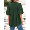 imagePRETTYGARDEN Womens 2025 Summer Short Lantern Sleeve Tops Loose Fit Button Down Shirt Pleated V Neck Blouses Trendy ClothesDark Green