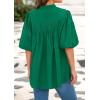 imagePRETTYGARDEN Womens 2025 Summer Short Lantern Sleeve Tops Loose Fit Button Down Shirt Pleated V Neck Blouses Trendy ClothesGreen