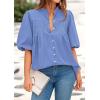imagePRETTYGARDEN Womens 2025 Summer Short Lantern Sleeve Tops Loose Fit Button Down Shirt Pleated V Neck Blouses Trendy ClothesLight Blue