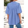 imagePRETTYGARDEN Womens 2025 Summer Short Lantern Sleeve Tops Loose Fit Button Down Shirt Pleated V Neck Blouses Trendy ClothesLight Blue