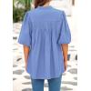 imagePRETTYGARDEN Womens 2025 Summer Short Lantern Sleeve Tops Loose Fit Button Down Shirt Pleated V Neck Blouses Trendy ClothesLight Blue