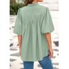 imagePRETTYGARDEN Womens 2025 Summer Short Lantern Sleeve Tops Loose Fit Button Down Shirt Pleated V Neck Blouses Trendy ClothesLight Green