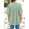 imagePRETTYGARDEN Womens 2025 Summer Short Lantern Sleeve Tops Loose Fit Button Down Shirt Pleated V Neck Blouses Trendy ClothesLight Green