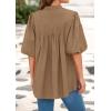 imagePRETTYGARDEN Womens 2025 Summer Short Lantern Sleeve Tops Loose Fit Button Down Shirt Pleated V Neck Blouses Trendy ClothesLight Khaki
