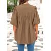 imagePRETTYGARDEN Womens 2025 Summer Short Lantern Sleeve Tops Loose Fit Button Down Shirt Pleated V Neck Blouses Trendy ClothesLight Khaki