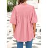 imagePRETTYGARDEN Womens 2025 Summer Short Lantern Sleeve Tops Loose Fit Button Down Shirt Pleated V Neck Blouses Trendy ClothesPink