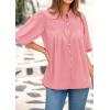 imagePRETTYGARDEN Womens 2025 Summer Short Lantern Sleeve Tops Loose Fit Button Down Shirt Pleated V Neck Blouses Trendy ClothesPink