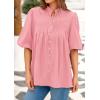 imagePRETTYGARDEN Womens 2025 Summer Short Lantern Sleeve Tops Loose Fit Button Down Shirt Pleated V Neck Blouses Trendy ClothesPink