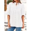 imagePRETTYGARDEN Womens 2025 Summer Short Lantern Sleeve Tops Loose Fit Button Down Shirt Pleated V Neck Blouses Trendy ClothesWhite