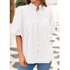 imagePRETTYGARDEN Womens 2025 Summer Short Lantern Sleeve Tops Loose Fit Button Down Shirt Pleated V Neck Blouses Trendy ClothesWhite