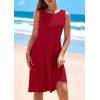 imagePRETTYGARDEN Womens 2025 Summer Sleeveless Mini Dress Crewneck Loose Tank A Line Pleated Swing Flowy Party DressesRed