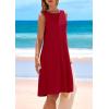 imagePRETTYGARDEN Womens 2025 Summer Sleeveless Mini Dress Crewneck Loose Tank A Line Pleated Swing Flowy Party DressesRed