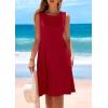imagePRETTYGARDEN Womens 2025 Summer Sleeveless Mini Dress Crewneck Loose Tank A Line Pleated Swing Flowy Party DressesRed