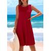 imagePRETTYGARDEN Womens 2025 Summer Sleeveless Mini Dress Crewneck Loose Tank A Line Pleated Swing Flowy Party DressesRed