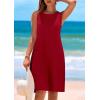 imagePRETTYGARDEN Womens 2025 Summer Sleeveless Mini Dress Crewneck Loose Tank A Line Pleated Swing Flowy Party DressesRed