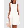 imagePRETTYGARDEN Womens 2025 Summer Sleeveless Mini Dress Crewneck Loose Tank A Line Pleated Swing Flowy Party DressesWhite
