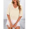 imagePRETTYGARDEN Womens Short Sleeve Sweater Tops 2025 Spring Summer Casual V Neck Ribbed Knit Trendy Eyelet Blouse T ShirtsApricot