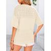 imagePRETTYGARDEN Womens Short Sleeve Sweater Tops 2025 Spring Summer Casual V Neck Ribbed Knit Trendy Eyelet Blouse T ShirtsApricot