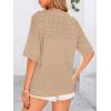 imagePRETTYGARDEN Womens Short Sleeve Sweater Tops 2025 Spring Summer Casual V Neck Ribbed Knit Trendy Eyelet Blouse T ShirtsDark Apricot