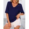 imagePRETTYGARDEN Womens Short Sleeve Sweater Tops 2025 Spring Summer Casual V Neck Ribbed Knit Trendy Eyelet Blouse T ShirtsDark Royal Blue