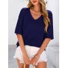 imagePRETTYGARDEN Womens Short Sleeve Sweater Tops 2025 Spring Summer Casual V Neck Ribbed Knit Trendy Eyelet Blouse T ShirtsDark Royal Blue