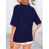 imagePRETTYGARDEN Womens Short Sleeve Sweater Tops 2025 Spring Summer Casual V Neck Ribbed Knit Trendy Eyelet Blouse T ShirtsDark Royal Blue