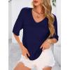 imagePRETTYGARDEN Womens Short Sleeve Sweater Tops 2025 Spring Summer Casual V Neck Ribbed Knit Trendy Eyelet Blouse T ShirtsDark Royal Blue