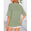 imagePRETTYGARDEN Womens Short Sleeve Sweater Tops 2025 Spring Summer Casual V Neck Ribbed Knit Trendy Eyelet Blouse T ShirtsMid Green