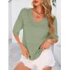 imagePRETTYGARDEN Womens Short Sleeve Sweater Tops 2025 Spring Summer Casual V Neck Ribbed Knit Trendy Eyelet Blouse T ShirtsMid Green