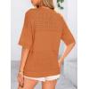 imagePRETTYGARDEN Womens Short Sleeve Sweater Tops 2025 Spring Summer Casual V Neck Ribbed Knit Trendy Eyelet Blouse T ShirtsOrange Red