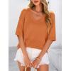 imagePRETTYGARDEN Womens Short Sleeve Sweater Tops 2025 Spring Summer Casual V Neck Ribbed Knit Trendy Eyelet Blouse T ShirtsOrange Red