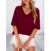 imagePRETTYGARDEN Womens Short Sleeve Sweater Tops 2025 Spring Summer Casual V Neck Ribbed Knit Trendy Eyelet Blouse T ShirtsWine Red