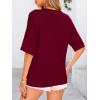 imagePRETTYGARDEN Womens Short Sleeve Sweater Tops 2025 Spring Summer Casual V Neck Ribbed Knit Trendy Eyelet Blouse T ShirtsWine Red