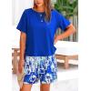 imagePRETTYGARDEN Womens Summer 2 Piece Outfits Lounge Sets Short Sleeve Tee Shirts Tops Blouses Pockets Printed Shorts TracksuitBlue