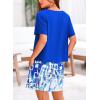 imagePRETTYGARDEN Womens Summer 2 Piece Outfits Lounge Sets Short Sleeve Tee Shirts Tops Blouses Pockets Printed Shorts TracksuitBlue