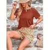 imagePRETTYGARDEN Womens Summer 2 Piece Outfits Lounge Sets Short Sleeve Tee Shirts Tops Blouses Pockets Printed Shorts TracksuitBrown